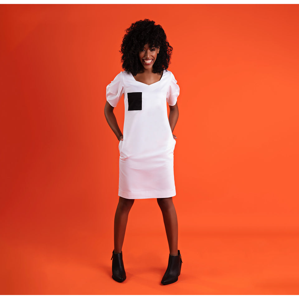 Shift Puff Dress - White