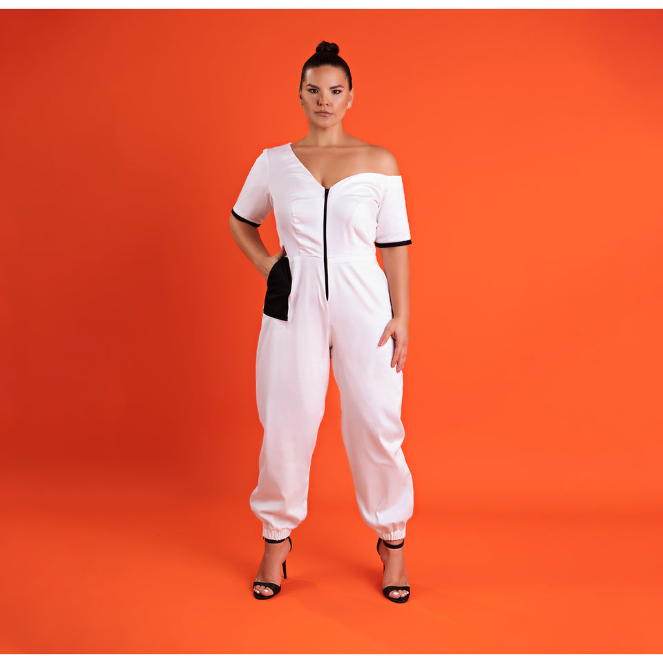 One Naked Shoulder Jumpsuit - White